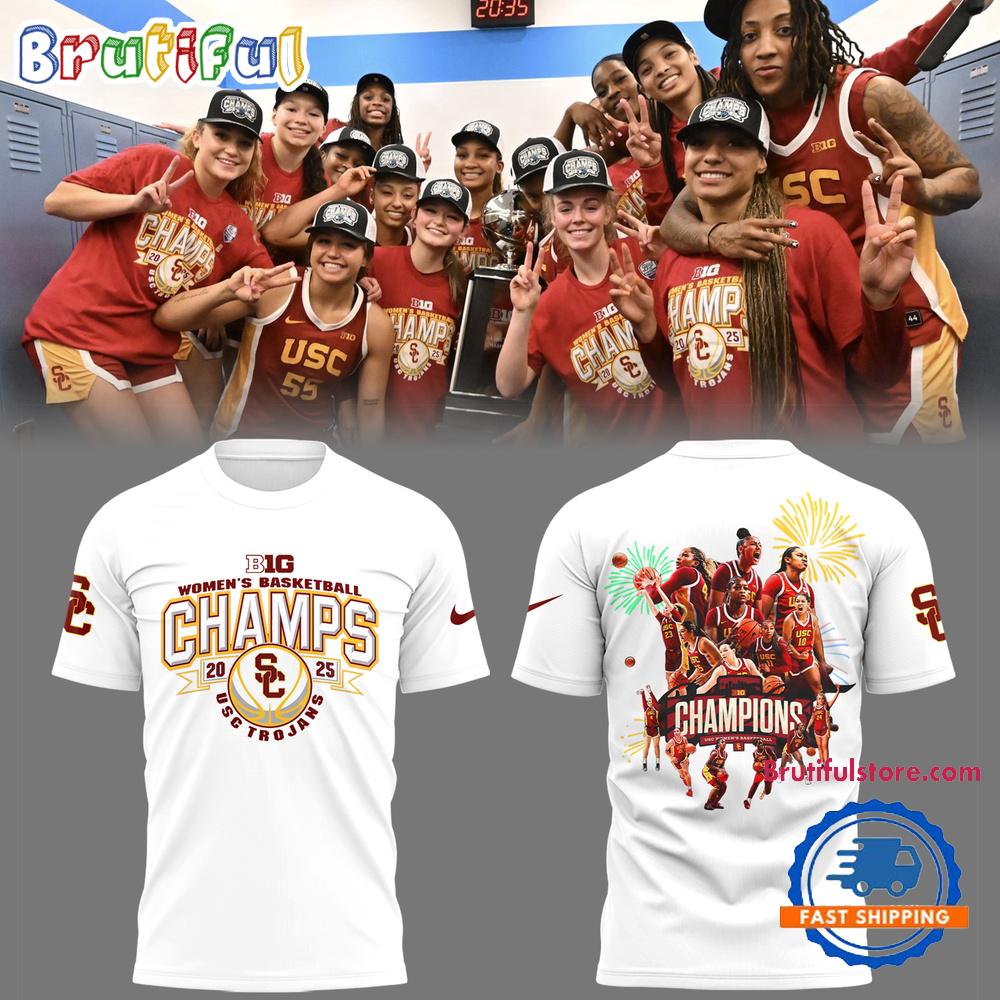 USC Trojans Women’s Basketball 2025 Champions Team Graphics White Hoodie T-Shirt