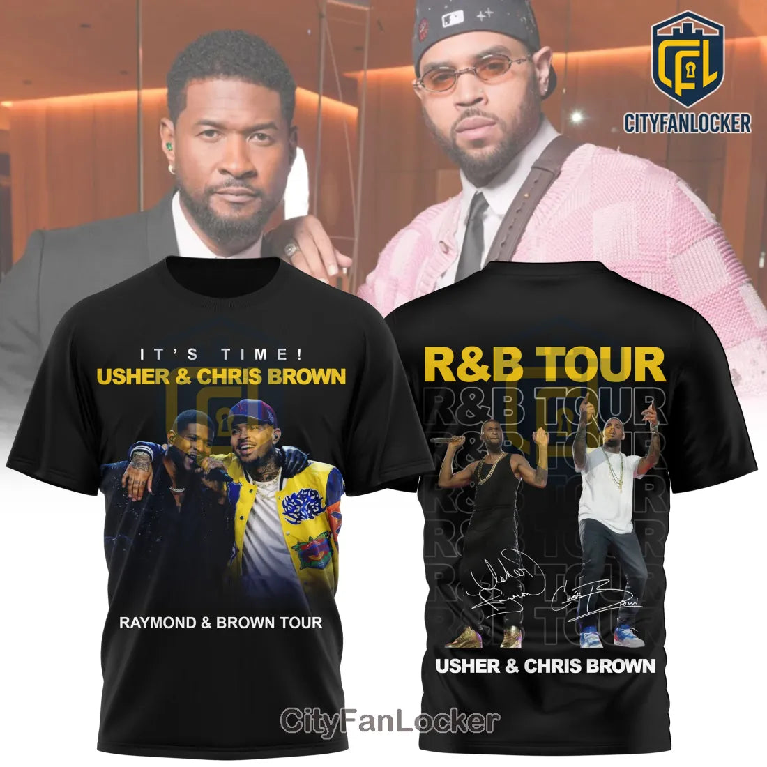 Usher Chris Brown R&B Tour Concert Fan Merch Commemorative T-Shirt