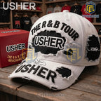 Usher The R&B Tour Distressed White Embroidered Logo Baseball Cap