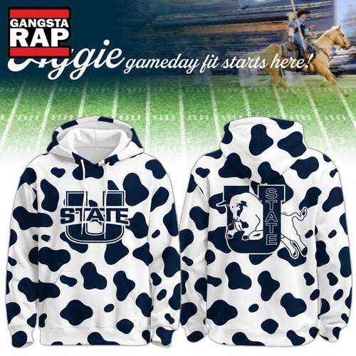 Utah State Aggies Football Cow Print Gameday 2026 Hoodie