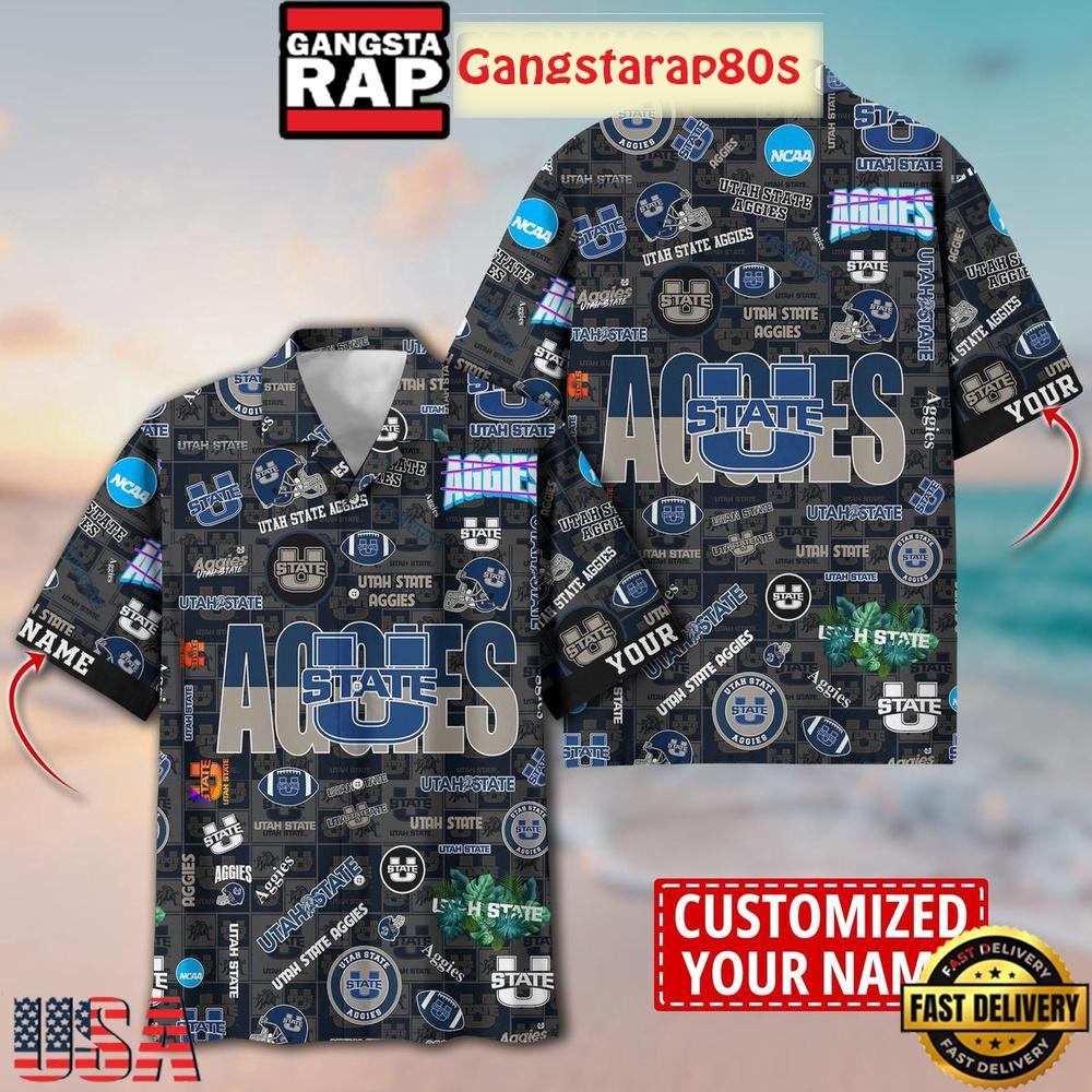 Utah State Aggies Solgan True Fan Spirit Custom Name Aloha Hawaiian Shirt
