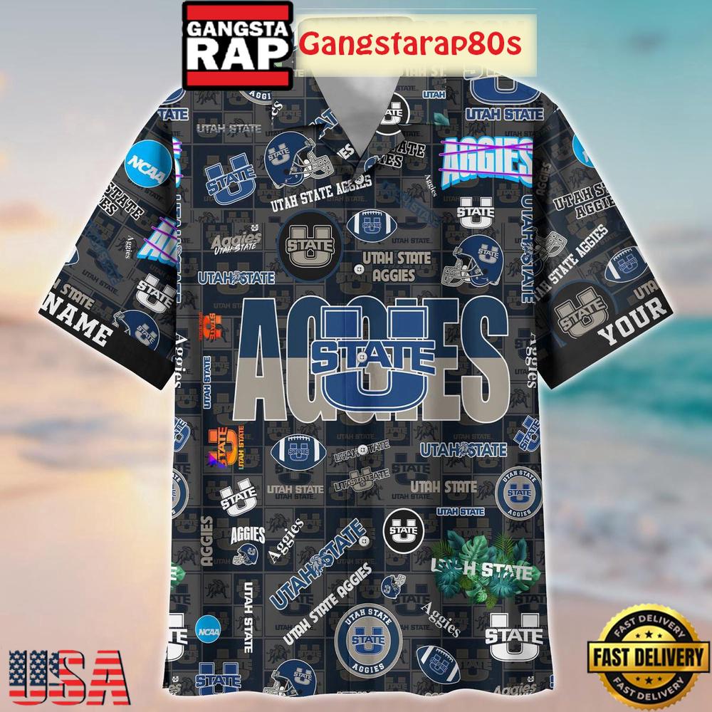 Utah State Aggies Solgan True Fan Spirit Custom Name Aloha Hawaiian Shirt