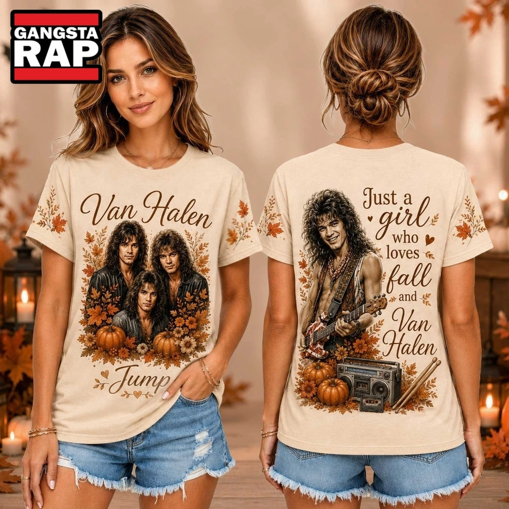 Van Halen Autumn Pumpkin Portrait Unisex 3D Shirt , Music Trend Shirt