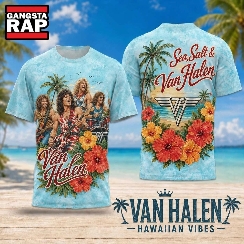 Van Halen Hawaiian Vibes Floral Lei Beach Scene 2026 3D Shirt