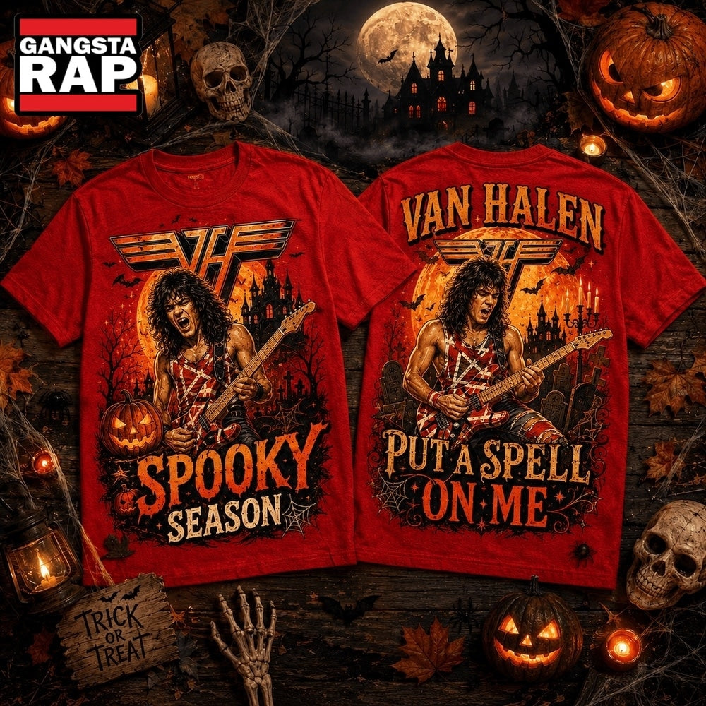 Van Halen Striped Guitar Halloween Moon Spooky Season 3D Shirt , Music Trending 3D Shirt