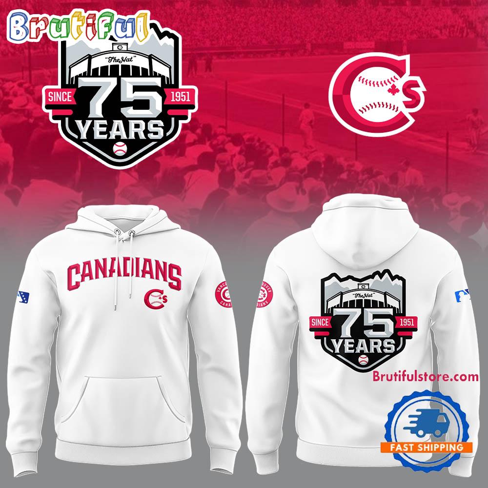 Vancouver Canadians Long 75th Anniversary of The Nat Limited Edition White Hoodie T-Shirt