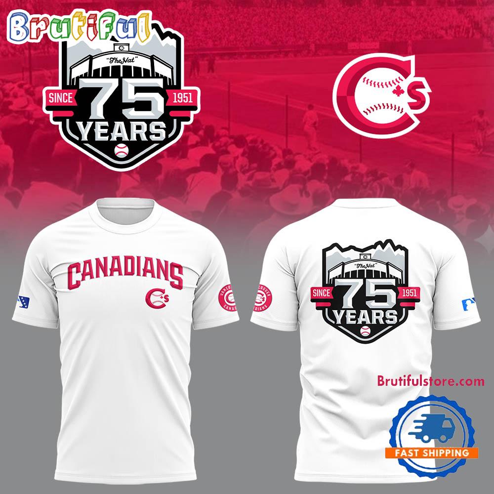 Vancouver Canadians Long 75th Anniversary of The Nat Limited Edition White Hoodie T-Shirt