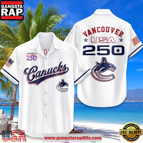 Vancouver Canucks USA Flag 250 Years of Freedom Anniversary 1776-2026 Summer Hawaiian Shirt