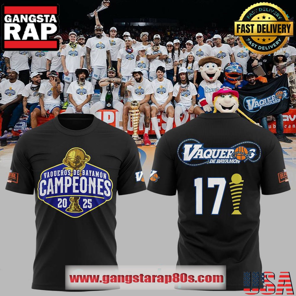 Vaqueros de Bayamon Champions Baloncesto Superior Nacional 2025 Black T Shirt