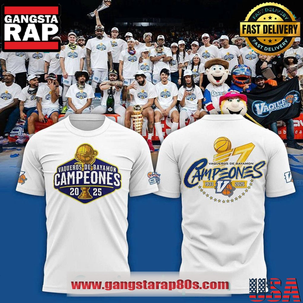 Vaqueros de Bayamon Champions Baloncesto Superior Nacional 2025 White T Shirt