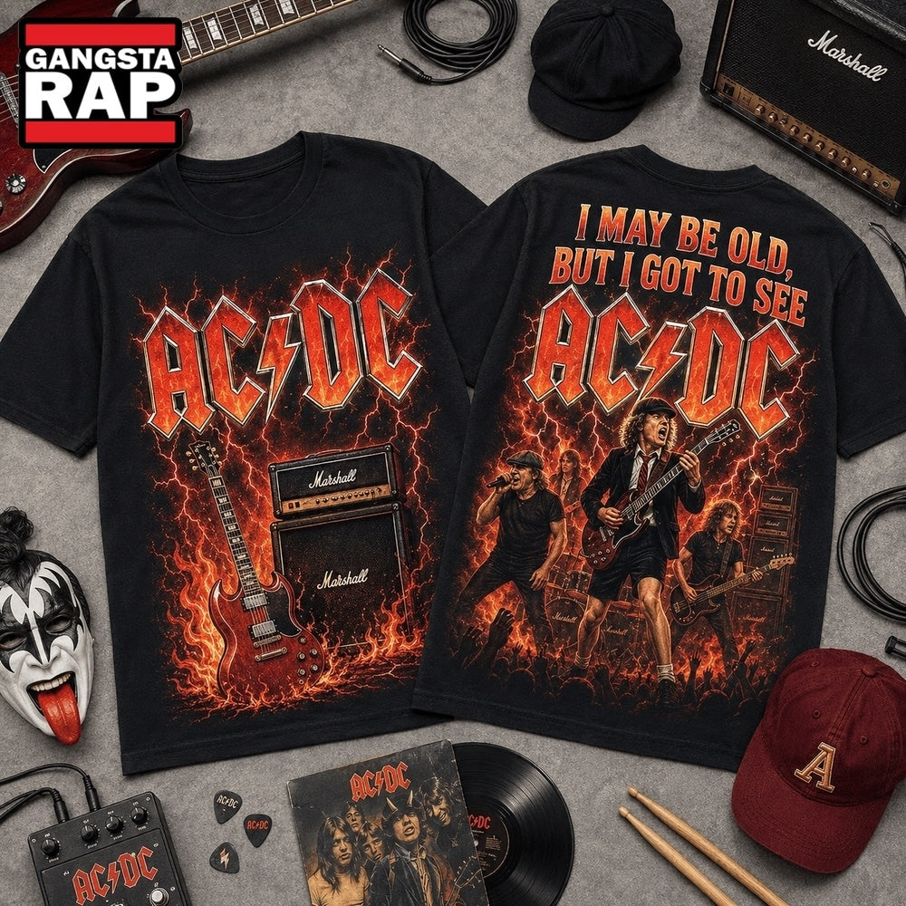 Vintage ACDC I May Be Old Graphic 3D Shirt , Music Trend Shirt