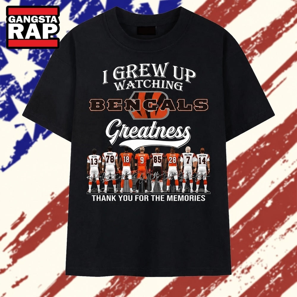 Vintage Cincinnati Bengals I Grew Up Watching Greatness Signatures T Shirt