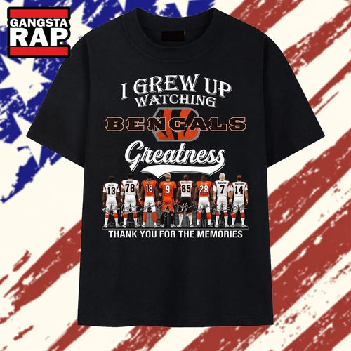 Vintage Cincinnati Bengals I Grew Up Watching Greatness Signatures T Shirt