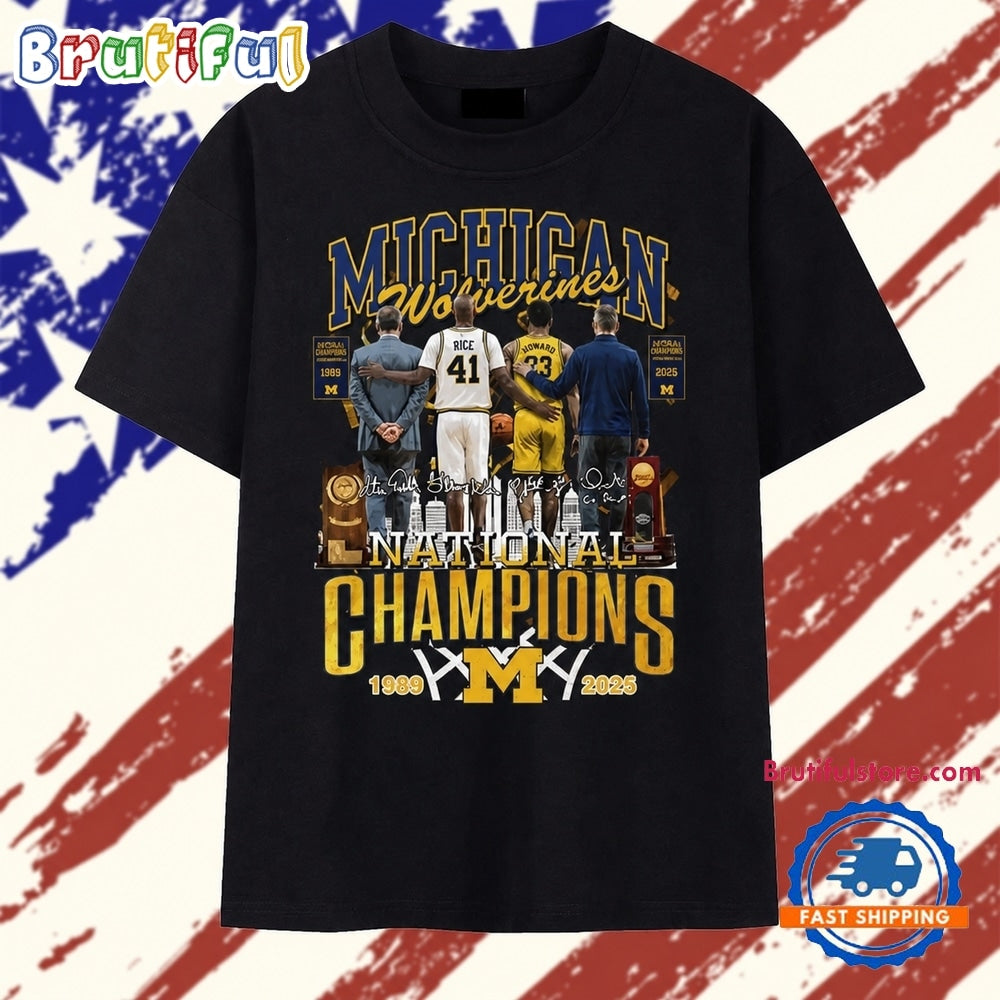 Vintage Michigan Wolverines National Champions Signatures Basketball T Shirt