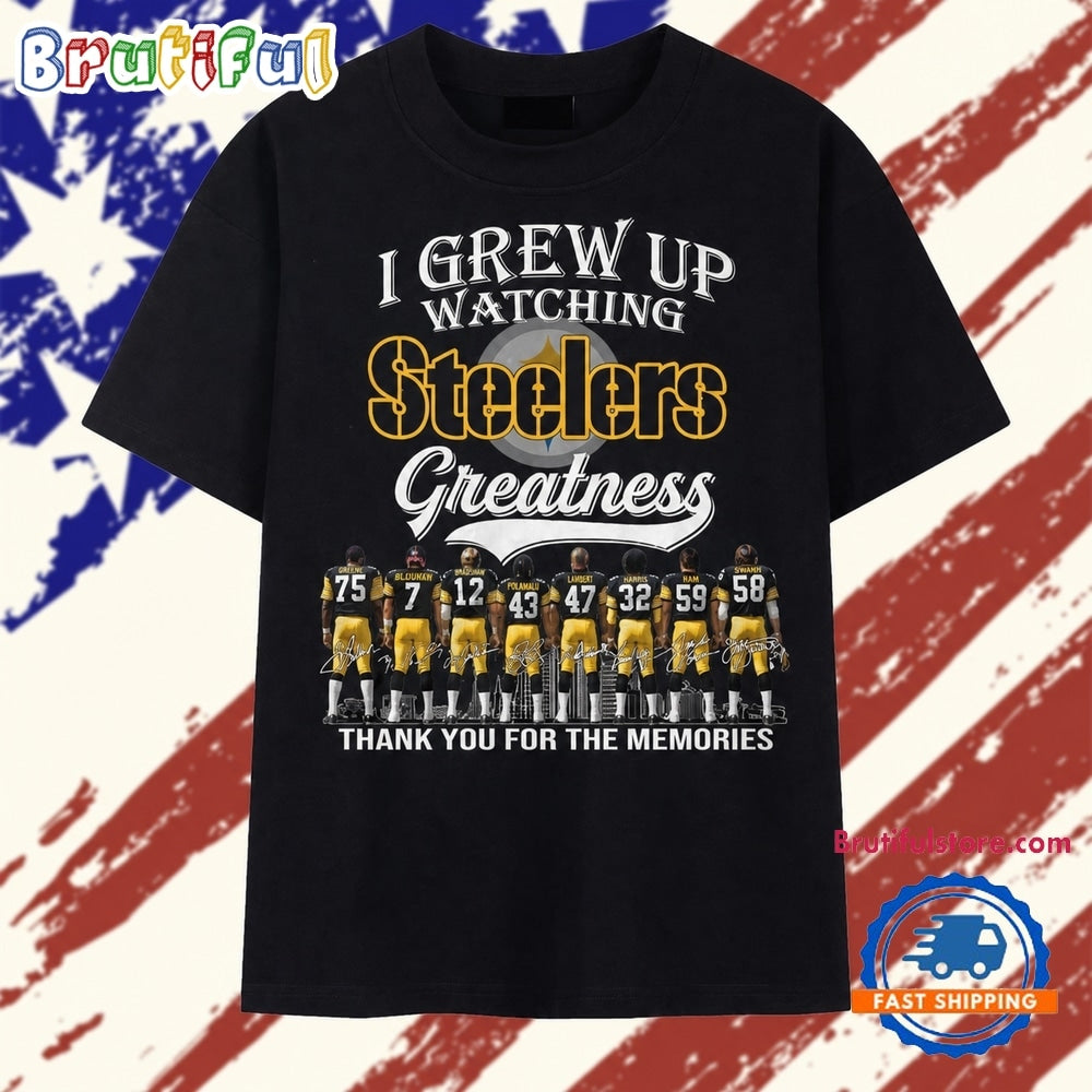 Vintage Pittsburgh Steelers I Grew Up Watching Greatness Signatures T Shirt