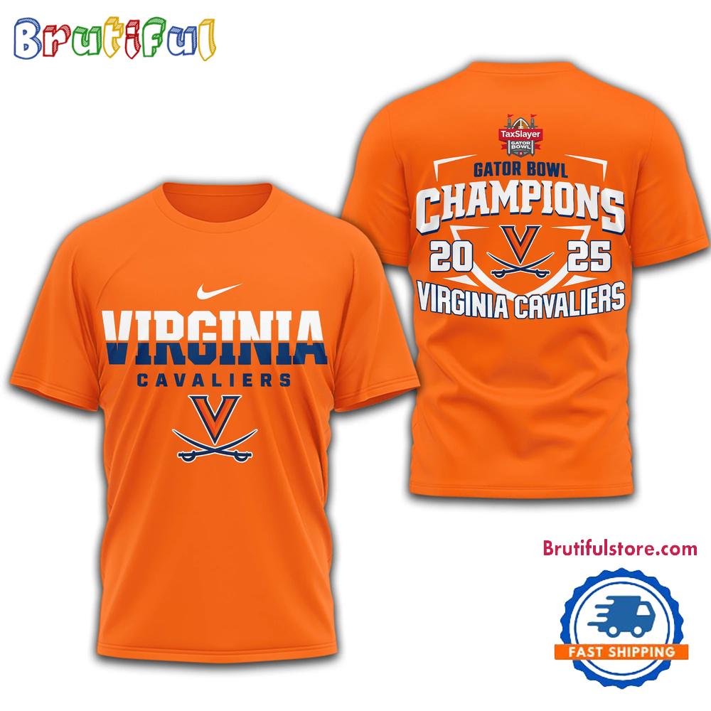 Virginia Cavaliers 2025 NCAA Gator Bowl Champions Orange 3D Shirt