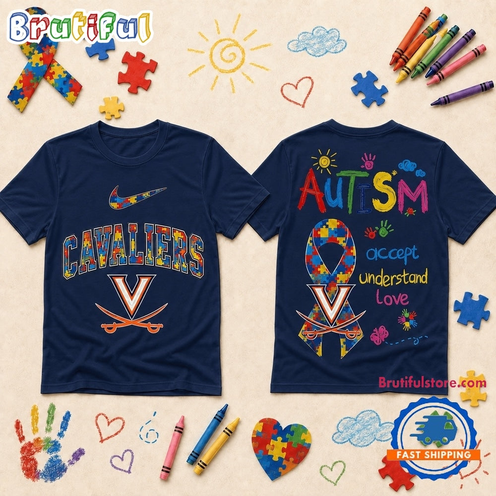Virginia Cavaliers NCAA Autism Awareness Puzzle Ribbon T Shirt