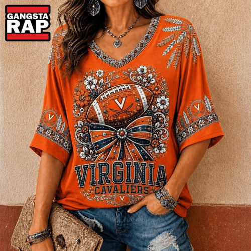 Virginia Cavaliers NCAA Vintage Floral Bow V Neck T Shirt