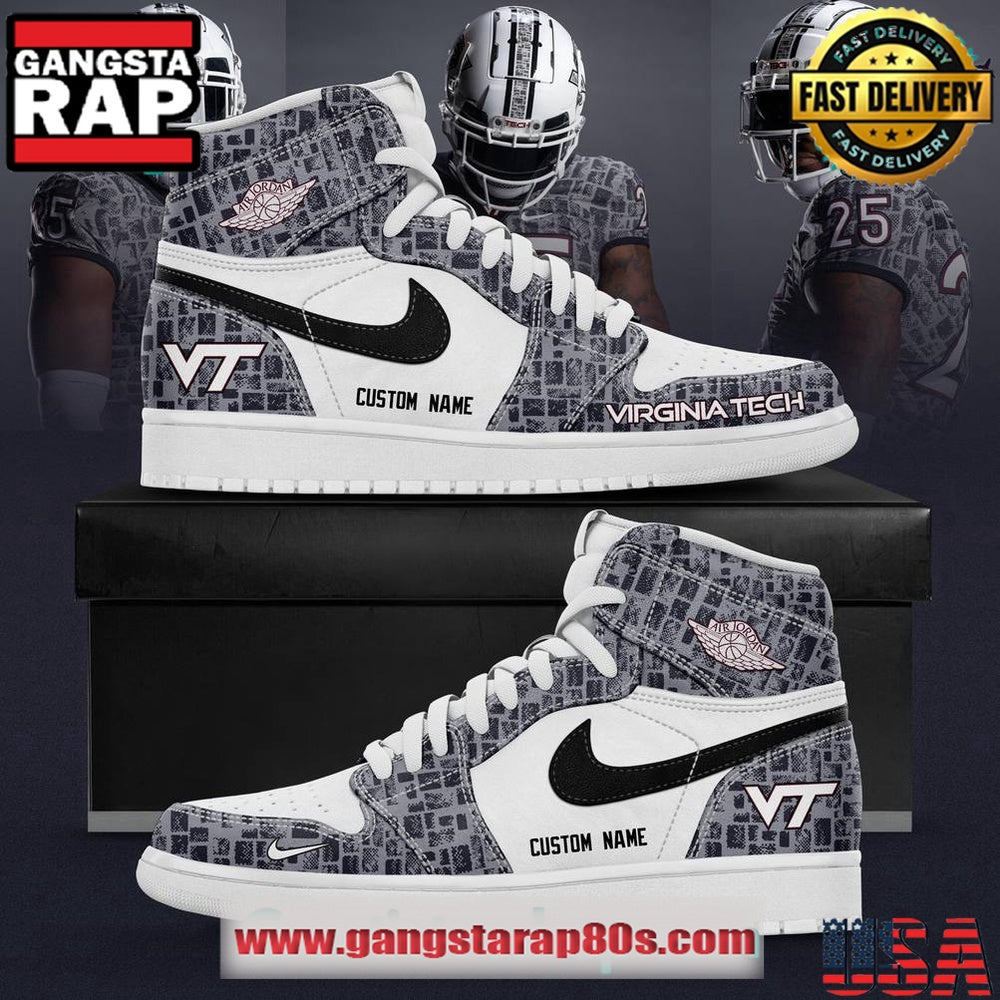 Virginia Tech Hokies 2025 Gray Camo Limited Edition Custom Air Jordan 1 Sneakers Shoes