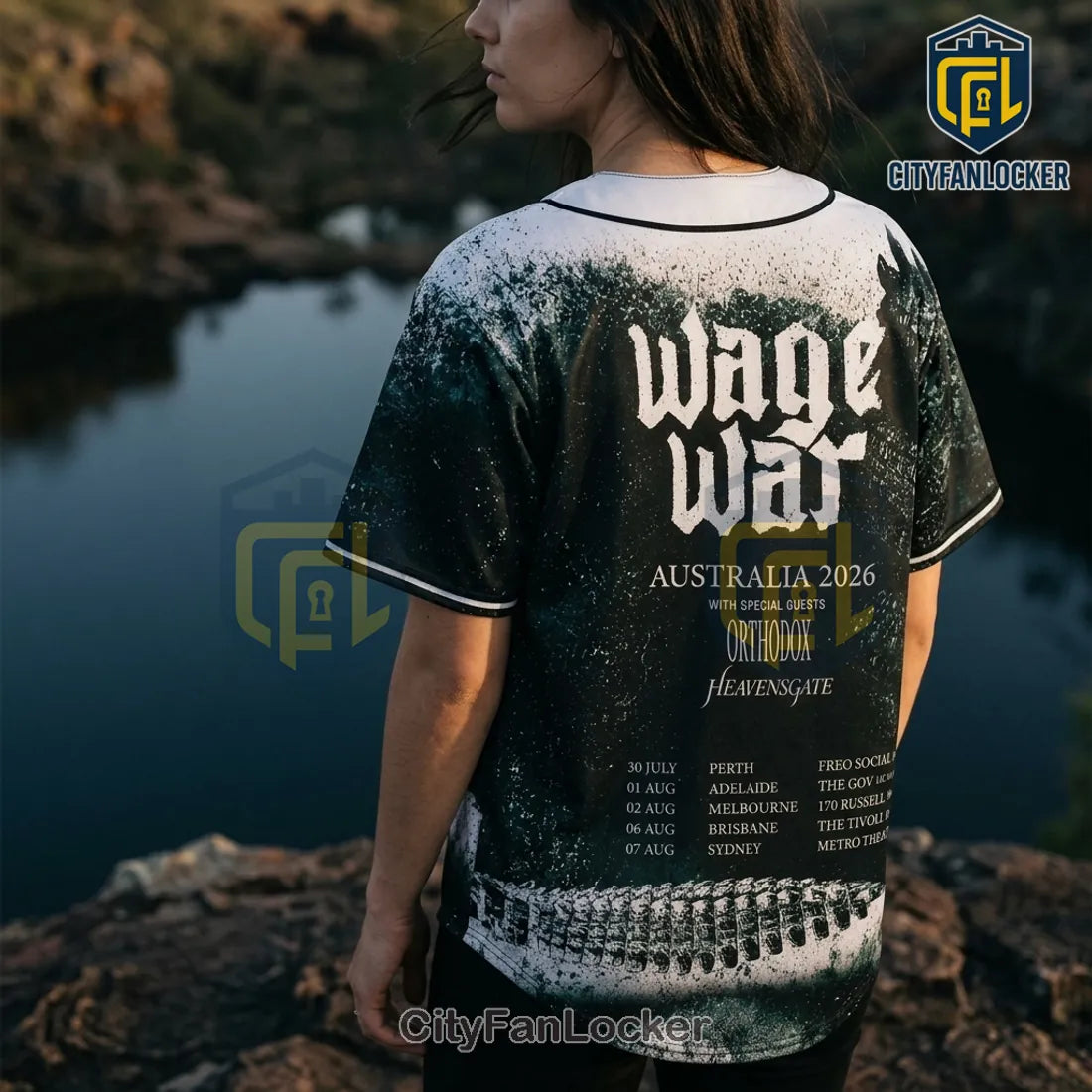 Wage War Australia 2026 Tour Black Baseball Jersey