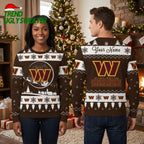 Washington Commanders Custom Name Snowy Village Ugly Christmas Sweater