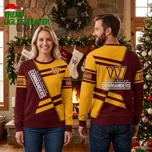 Washington Commanders Diagonal Stripe Logo Ugly Christmas Sweater