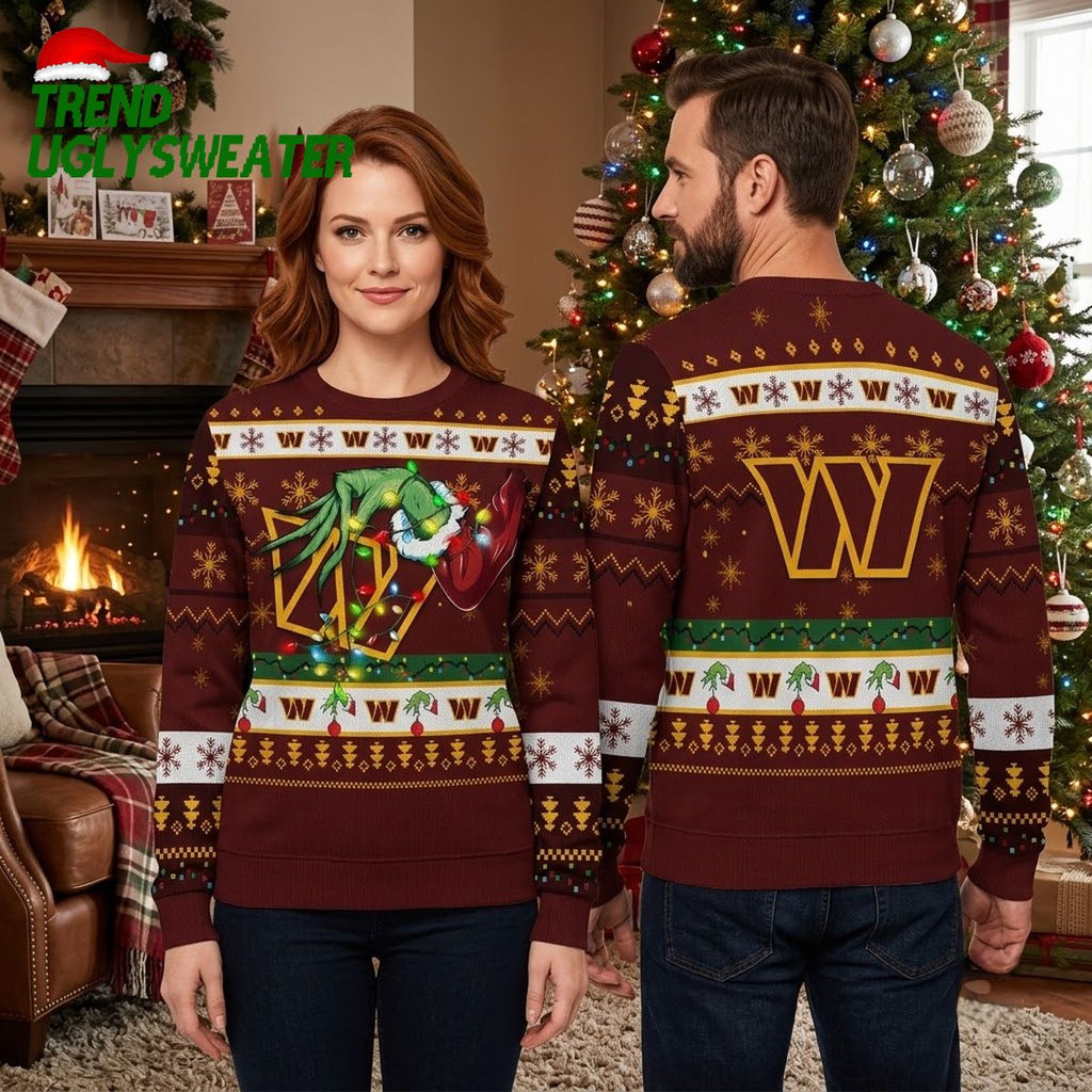 Washington Commanders Grinch Christmas Lights Gift For Fans Ugly Christmas Sweater