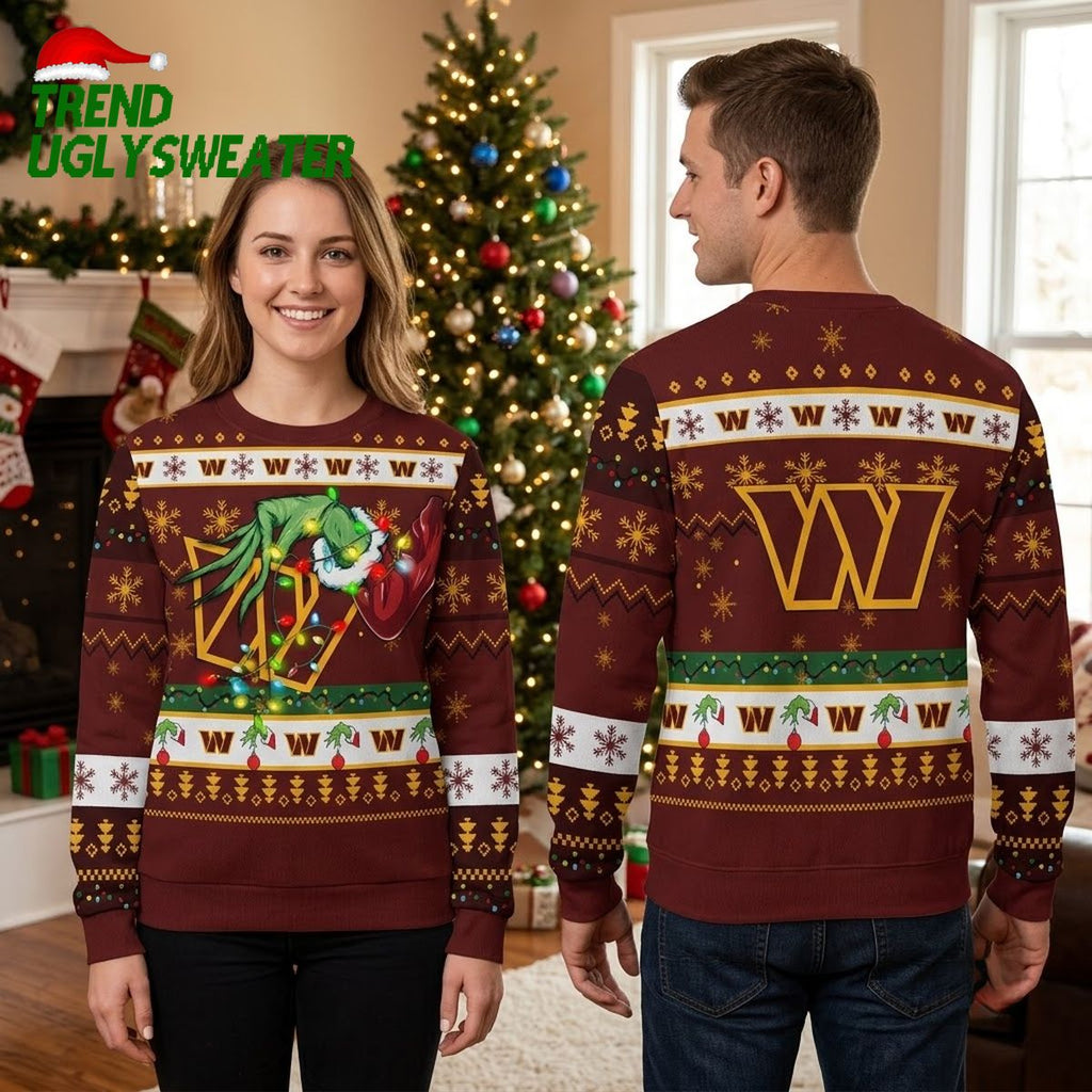 Washington Commanders Grinch Christmas Lights Ugly Christmas Sweater