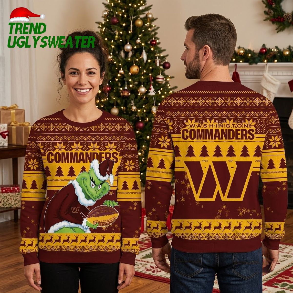 Washington Commanders Grinch Playing Football Ugly Christmas Sweater