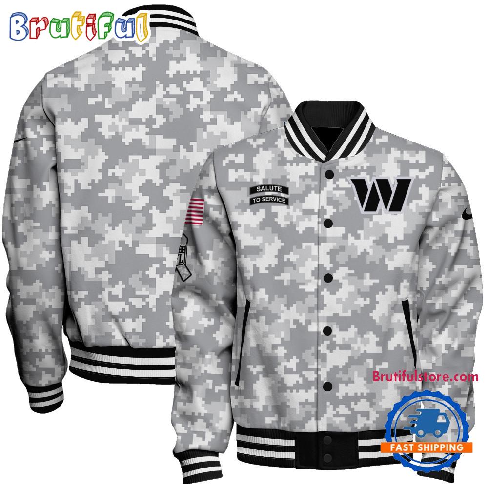 Washington Commanders National Football League Arctic Camo Salute To Service Veterans Varsity Jacket