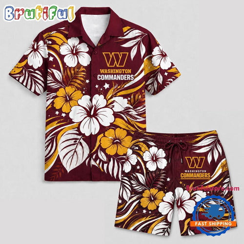 Washington Commanders NFL Floral Summer Hawaiian Set