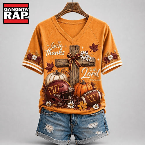 Washington Commanders NFL Thanksgiving Faith And Football V Neck T Shirt