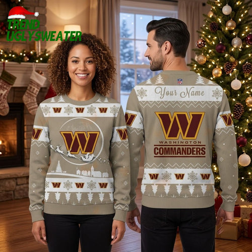 Washington Commanders Personalized Custom Name Snowflake Ugly Christmas Sweater