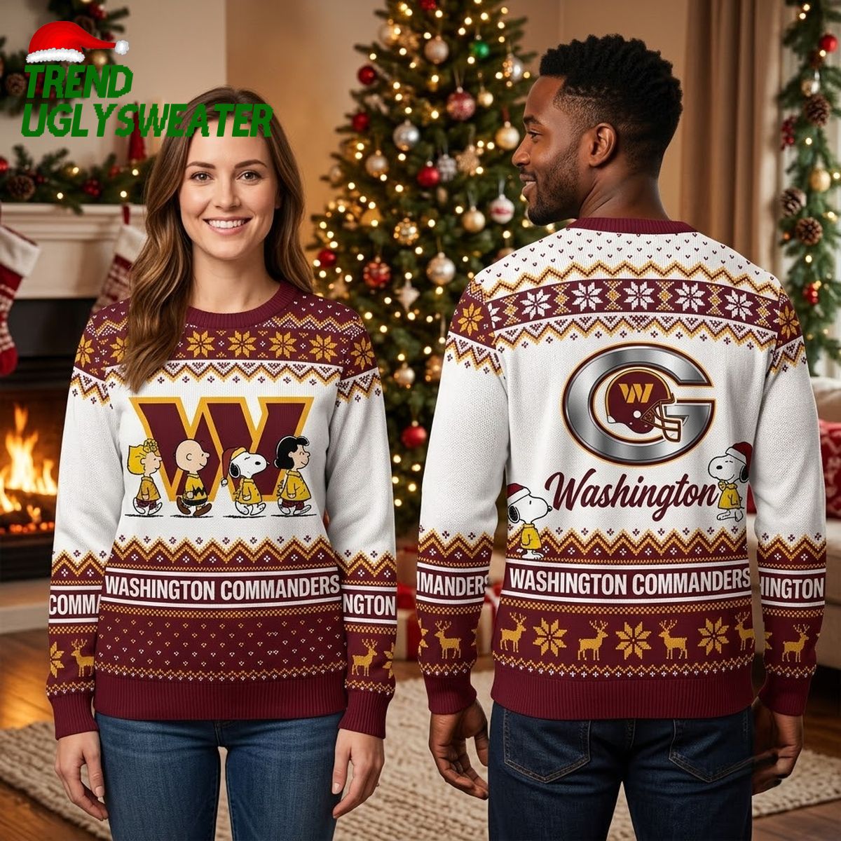 Washington Commanders Snoopy And Woodstock Christmas Ugly Christmas Sweater