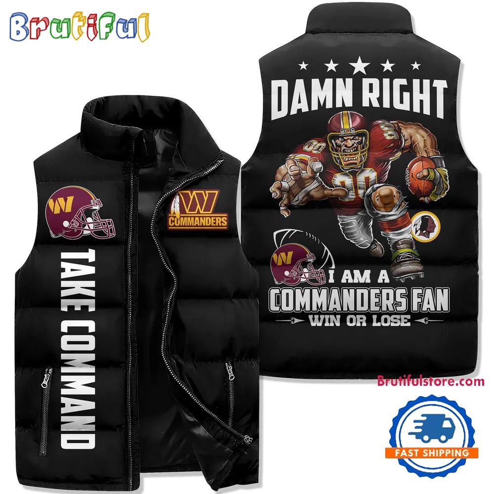 Washington Commanders Sporty Mascot Design Sleeveless Puffer Jacket