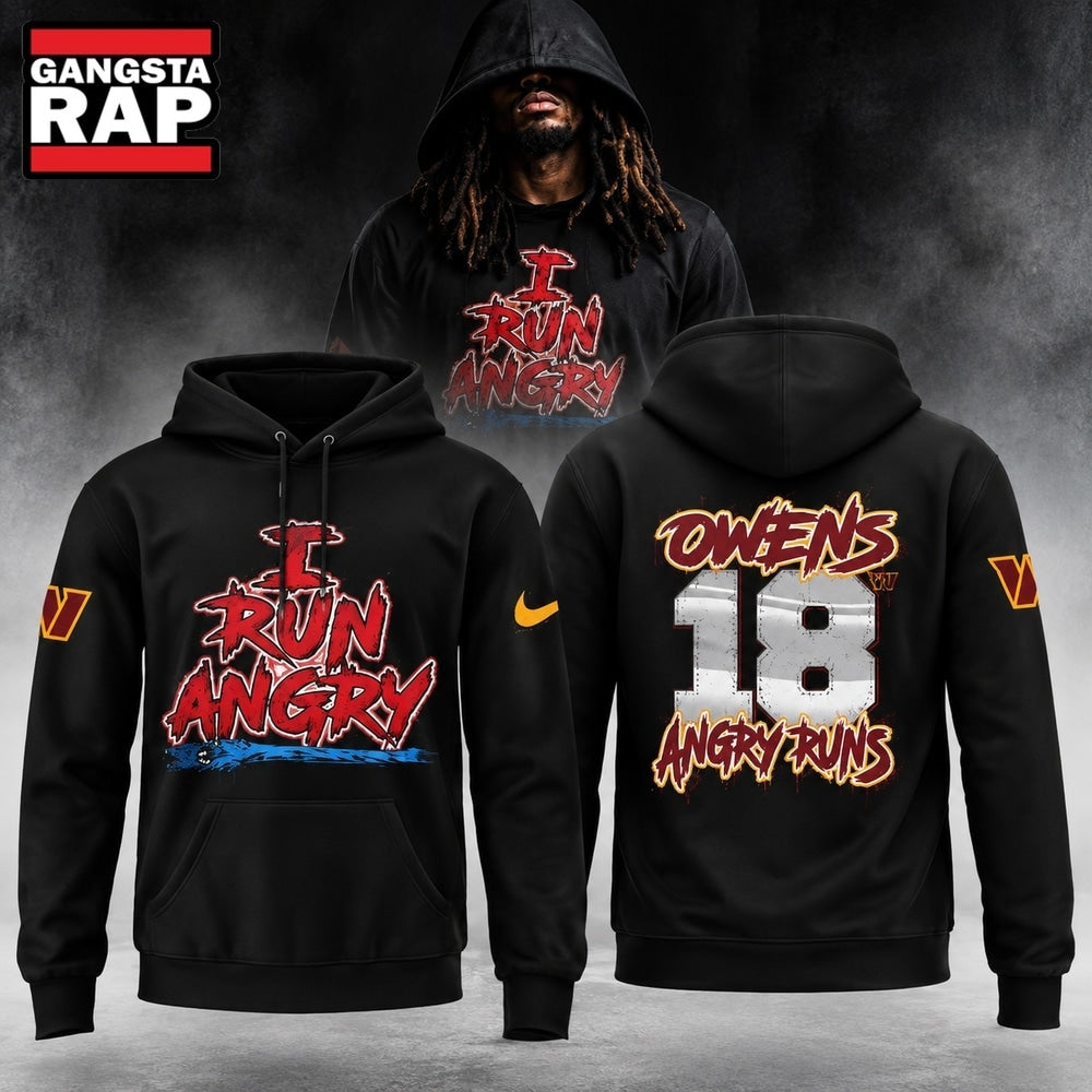 Washington Commanders Tyler Owens I Run Angry 2026 Black Hoodie