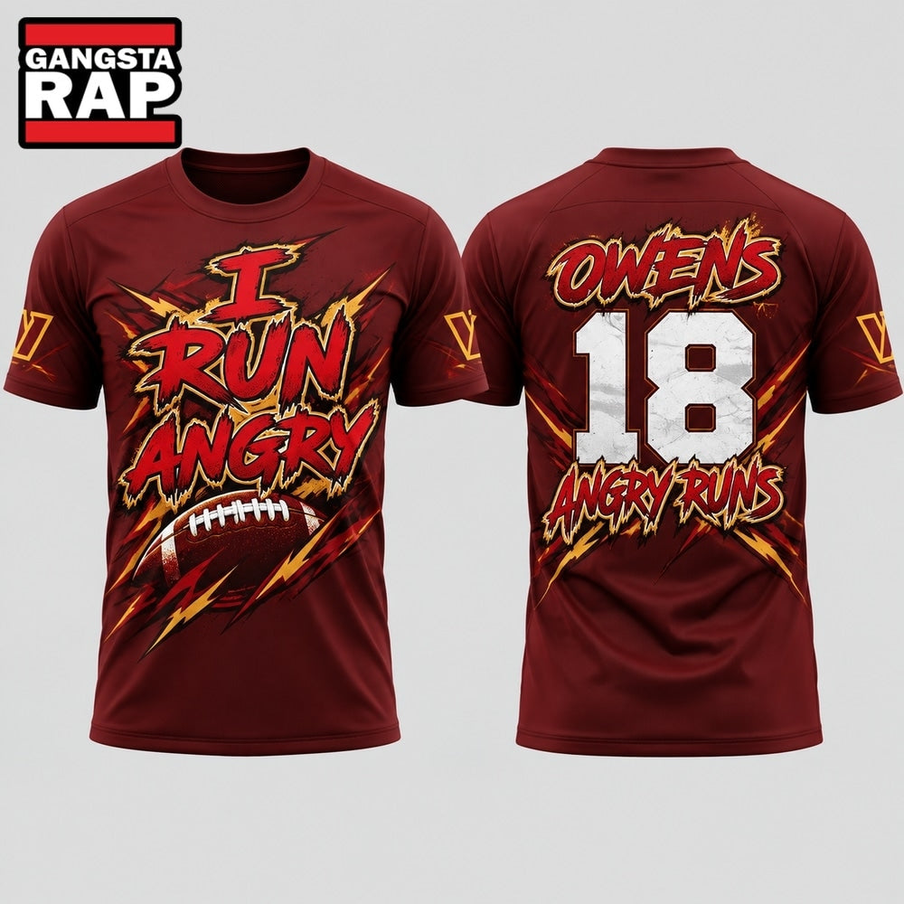 Washington Commanders Tyler Owens I Run Angry 2026 Red Hoodie T-Shirt