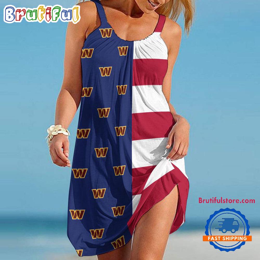 Washington Commanders USA Flag Design Women’s Summer Beach Sling Dress