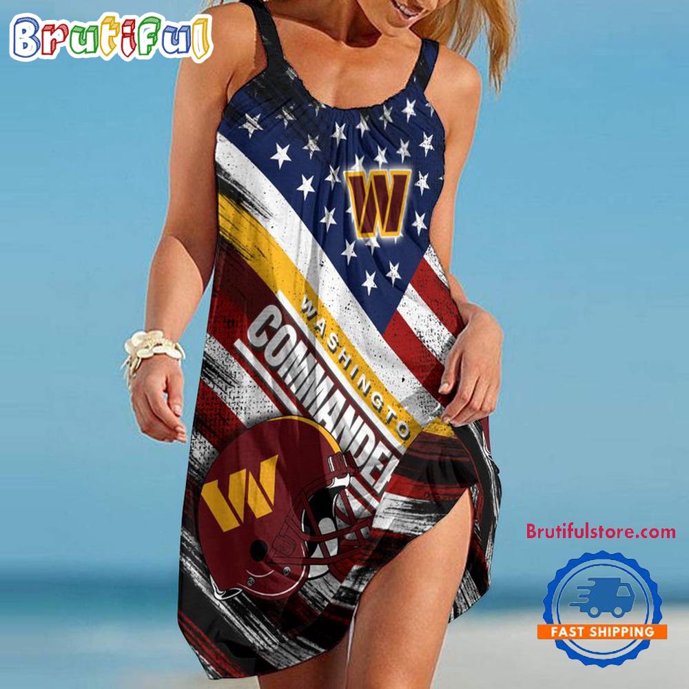 Washington Commanders USA Independence Day Women’s Summer Beach Sling Dress