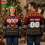 Washington Football Team Football Field Custom Name And Number Ugly Christmas Sweater