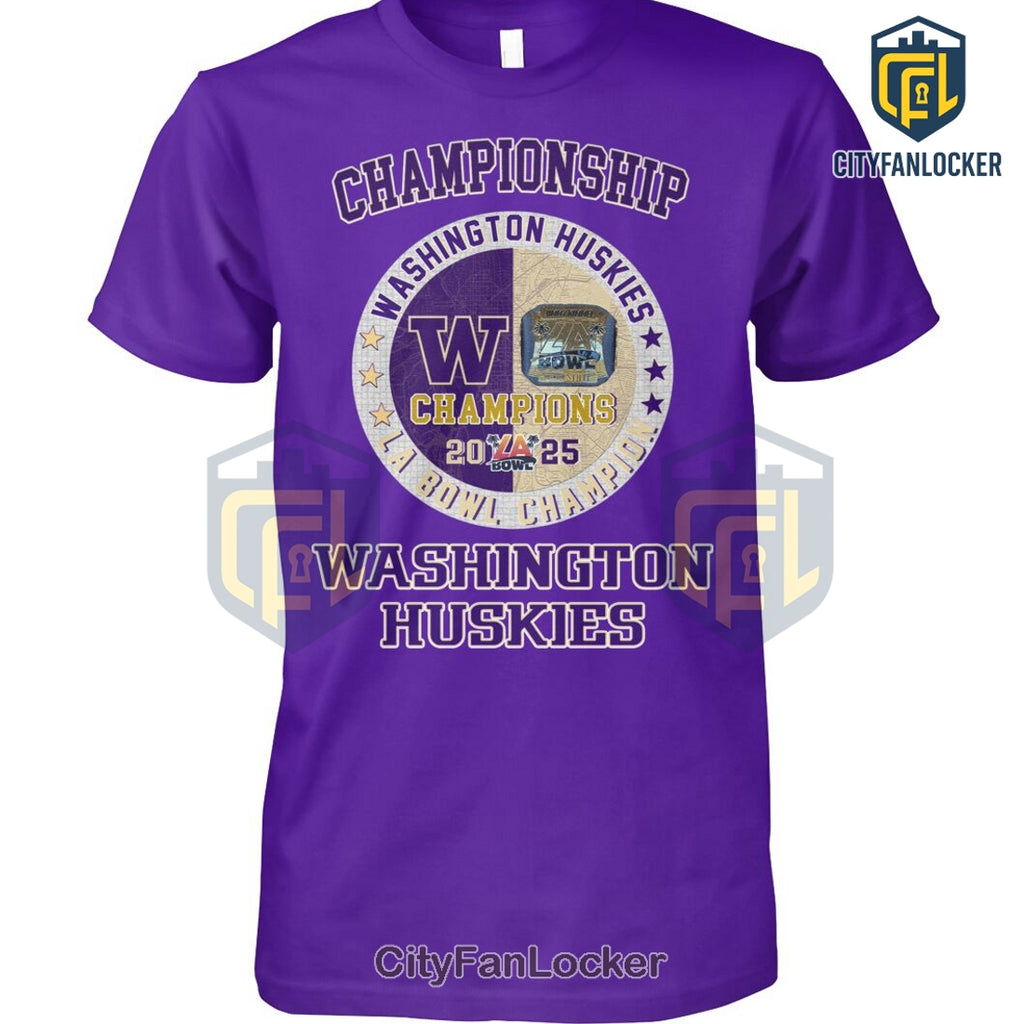 Washington Huskies 2024-25 LA Bowl Championship Ring Purple T-Shirt