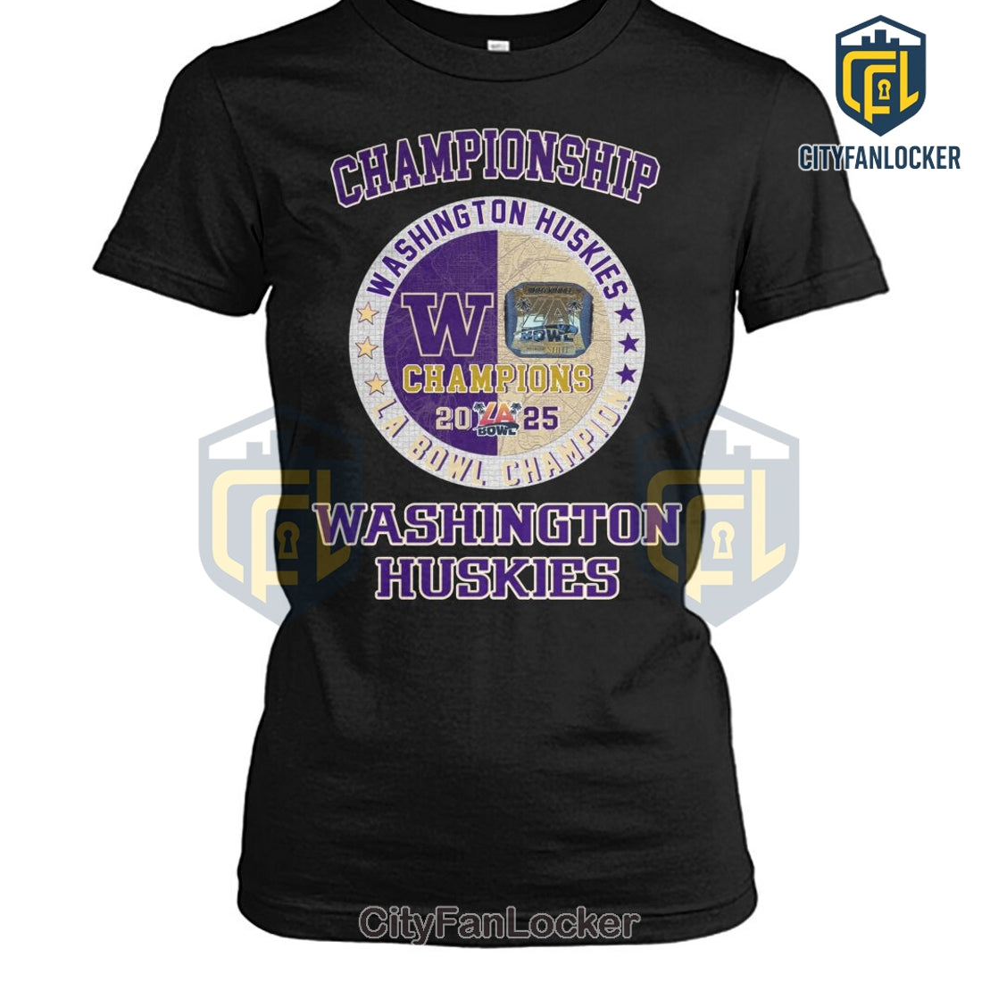 Washington Huskies 2024-25 LA Bowl Championship Ring Purple T-Shirt