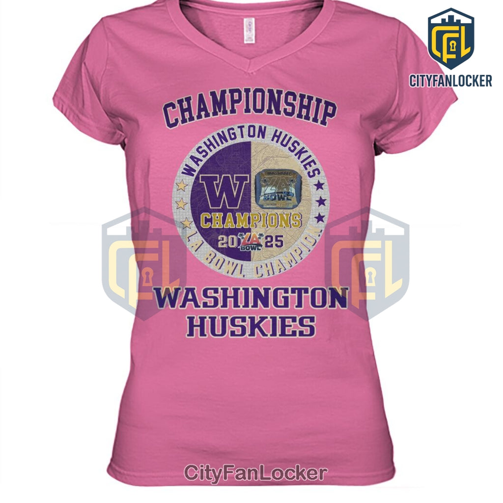 Washington Huskies 2024-25 LA Bowl Championship Ring Purple T-Shirt