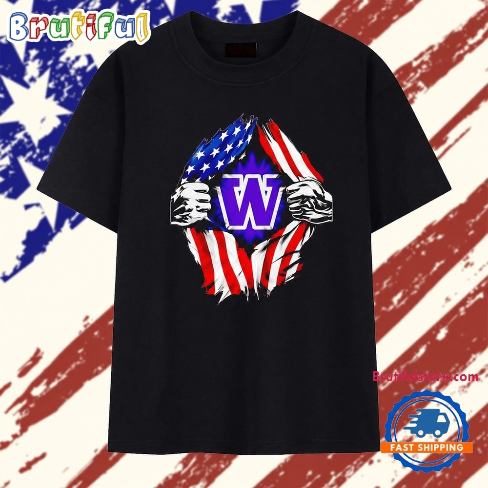 Washington Huskies American flag ripped chest T Shirt