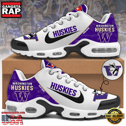 NCAA Custom Name Washington Huskies Football Mascot Symbol Air Max Plus Shoes Running Sneakers