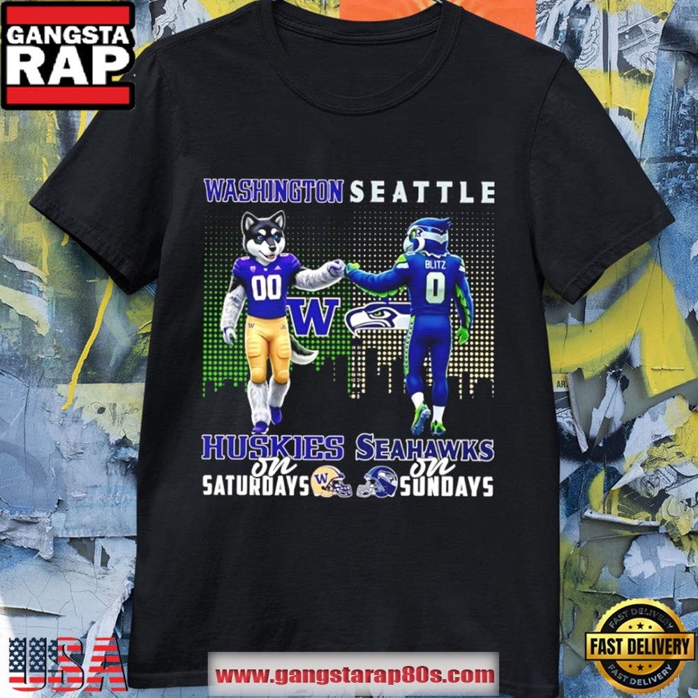 Washington Huskies On Saturday x Seattle Seahawks On Sundays Mascot T Shirt