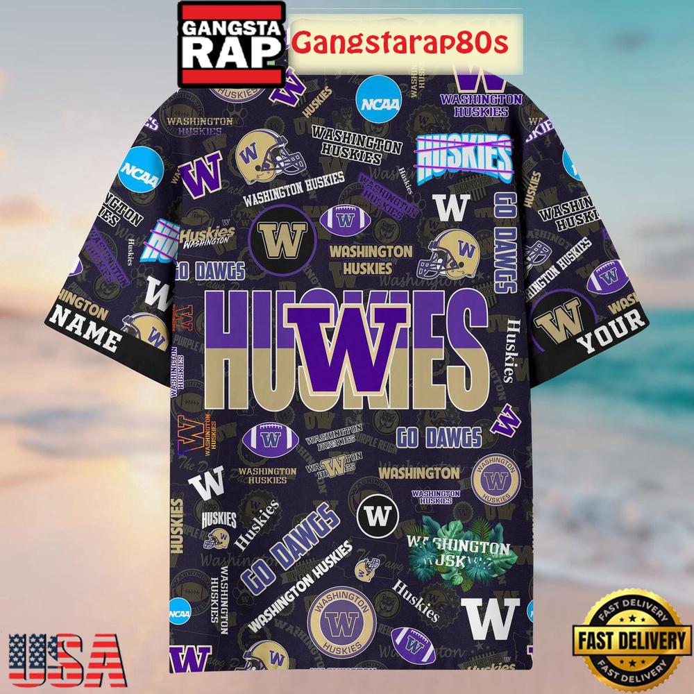 Washington Huskies Solgan Go Dawgs True Fan Spirit Custom Name Aloha Hawaiian Shirt