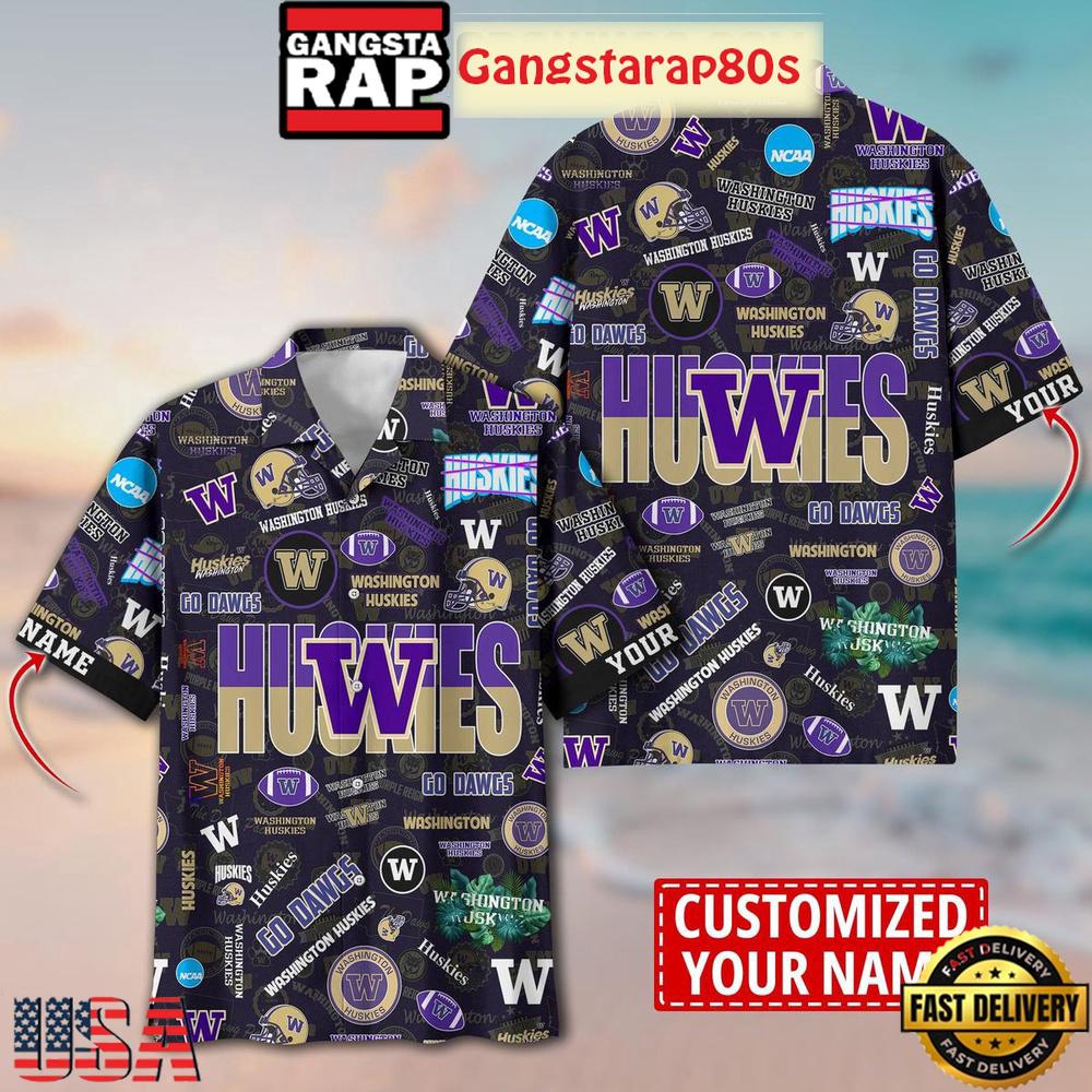 Washington Huskies Solgan Go Dawgs True Fan Spirit Custom Name Aloha Hawaiian Shirt