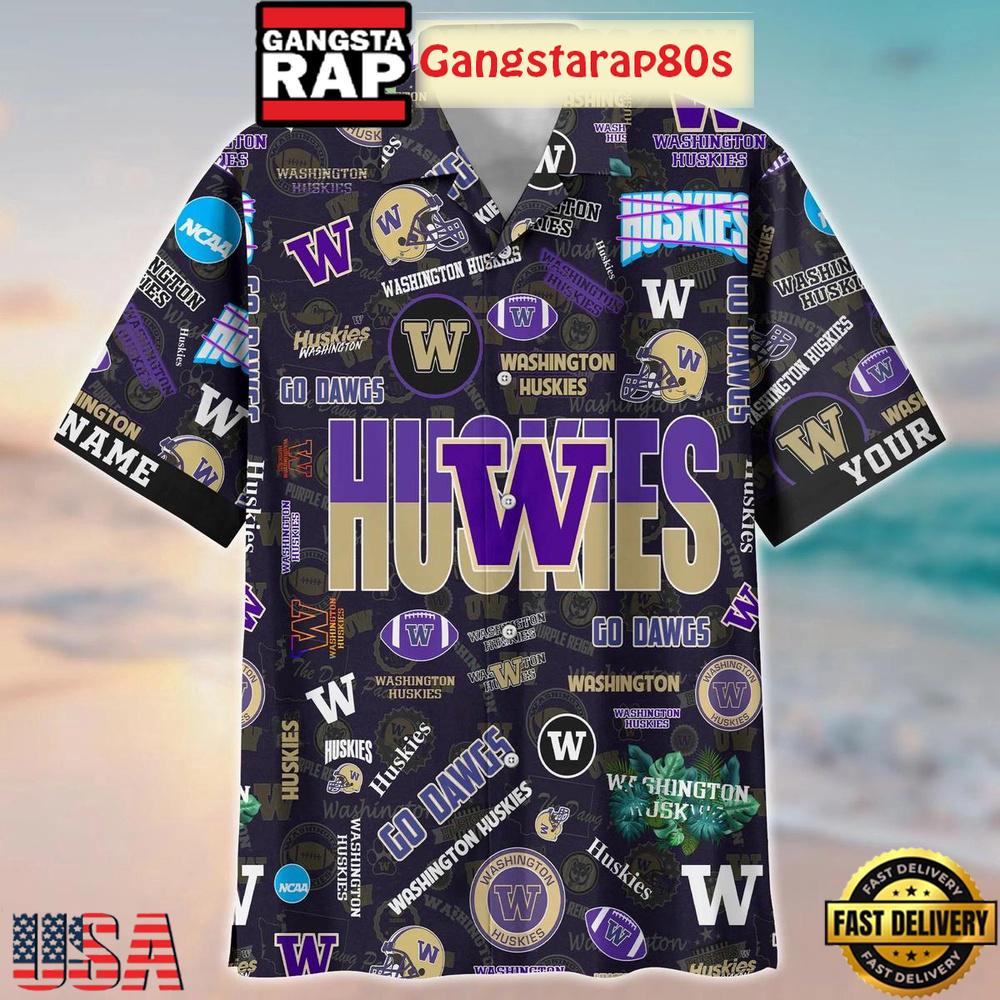 Washington Huskies Solgan Go Dawgs True Fan Spirit Custom Name Aloha Hawaiian Shirt