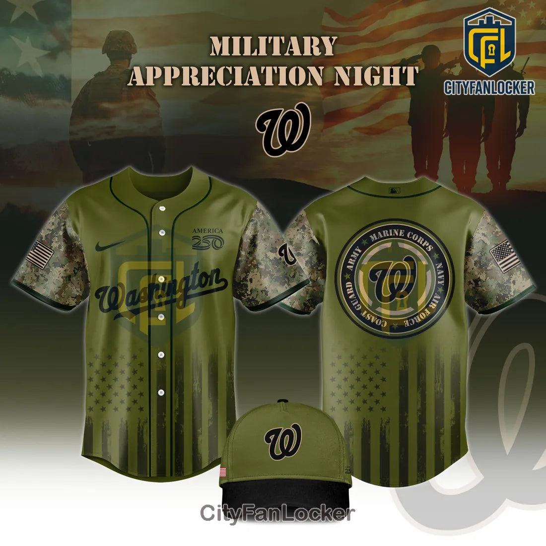 Washington Nationals Military Appreciation America 250 Baseball Jersey